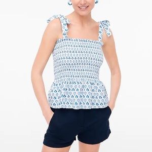 NWT J.Crew Smocked tie-shoulder tank top